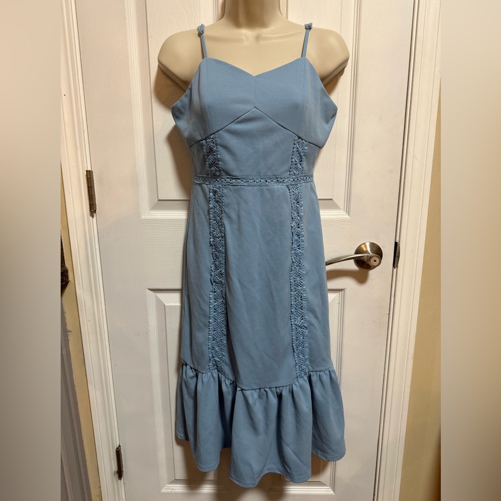 miami Light Blue Lace-Trim Maxi Dress